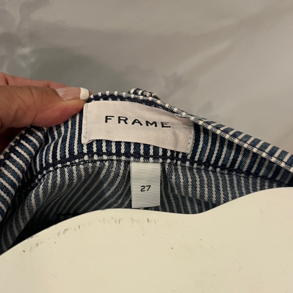 Frame Denim Blue and White Striped Ankle Jeans